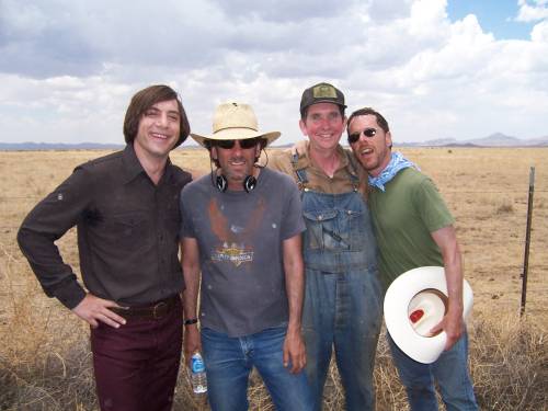 Javier Bardem, Joel Coen, Richard Jackson, Ethan Coen on set May 30, 2006