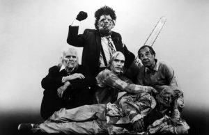 THE TEXAS CHAINSAW MASSACRE PART 2, (clockwise from left): Ken Evert, Bill Johnson, Jim Siedow, Bill Moseley, 1986, (c)Cannon Films